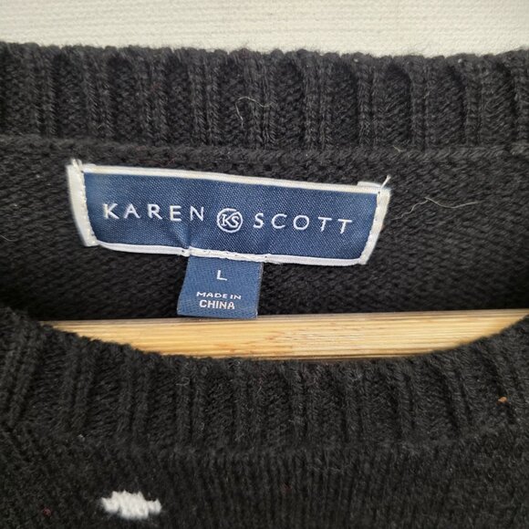 Karen Scott 100% Acrylic Crew Neck Christmas Holiday Sweater, Black Size Large - Picture 5 of 7